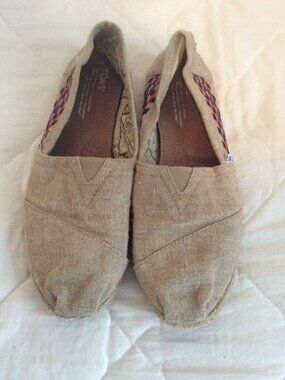 TOMS Natural Linen Espadrille Flats Womens Size 8.5 Casual Summer Slip-On Shoes